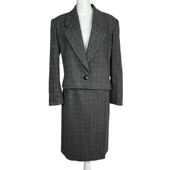 Vintage Sasson 80s Structured Power Suit Gray Wool Blend Tweed Skirt Blazer 14 - Picture 14 of 14